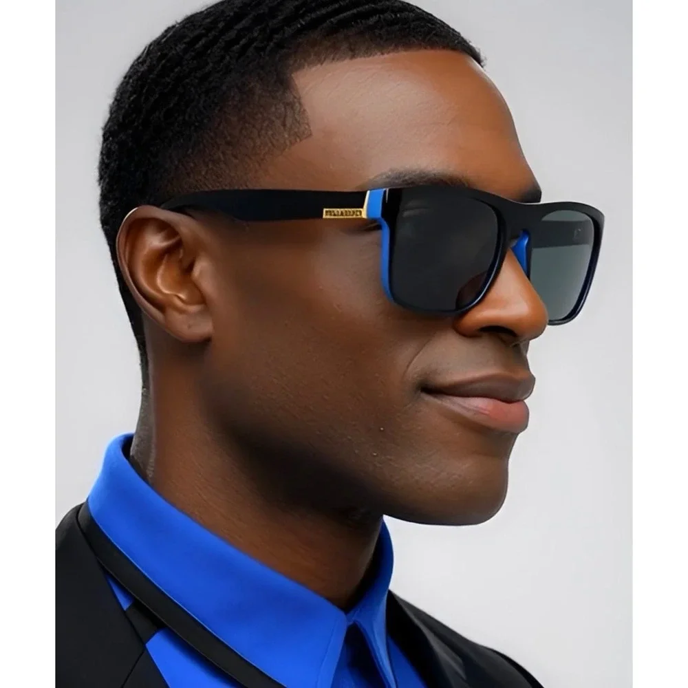 Men Black Blue Sport Wrap Frame UV Protection Eyewear Polarized Sunglasses Gafas